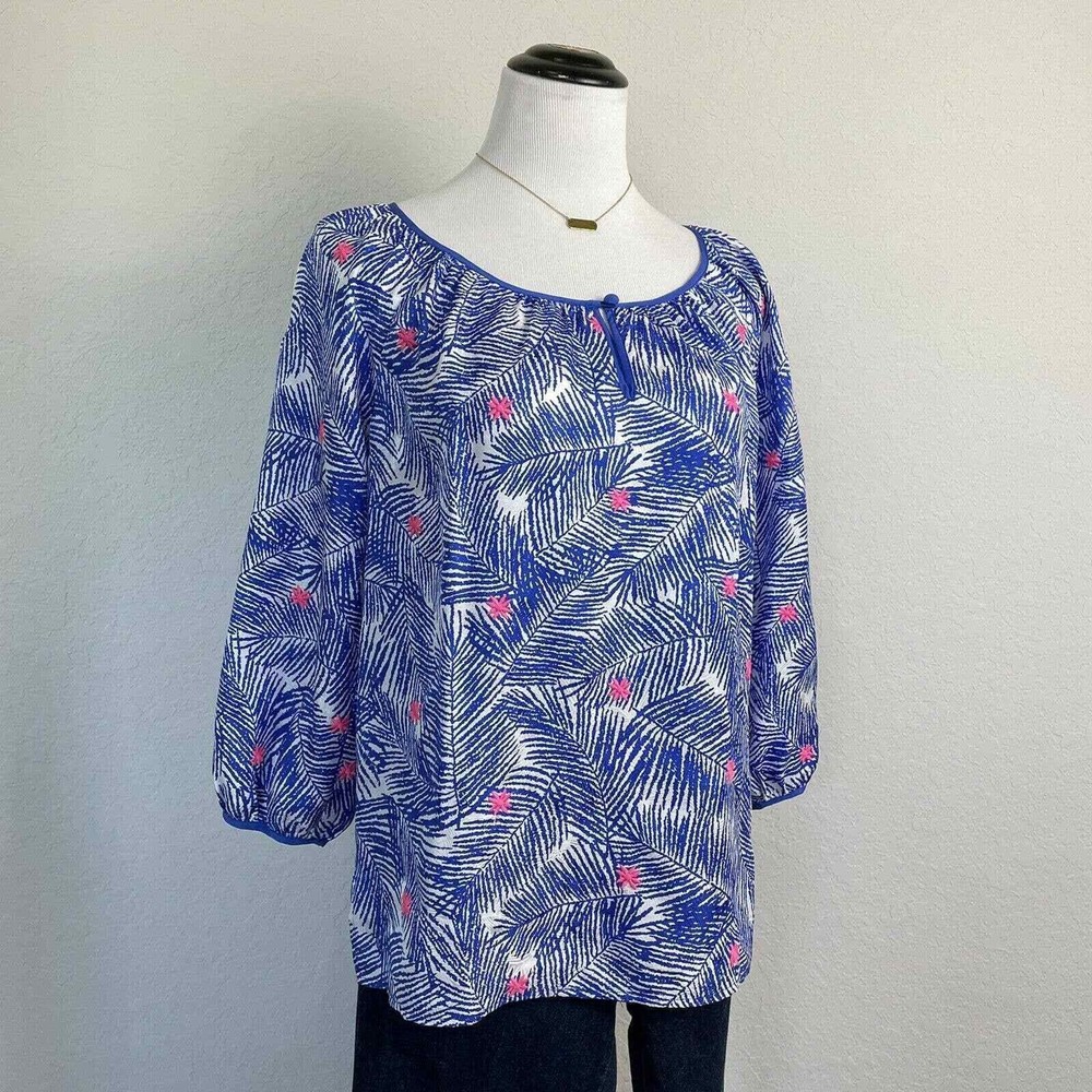 Vineyard Vines Blue Palm Print Silk Top Size Small